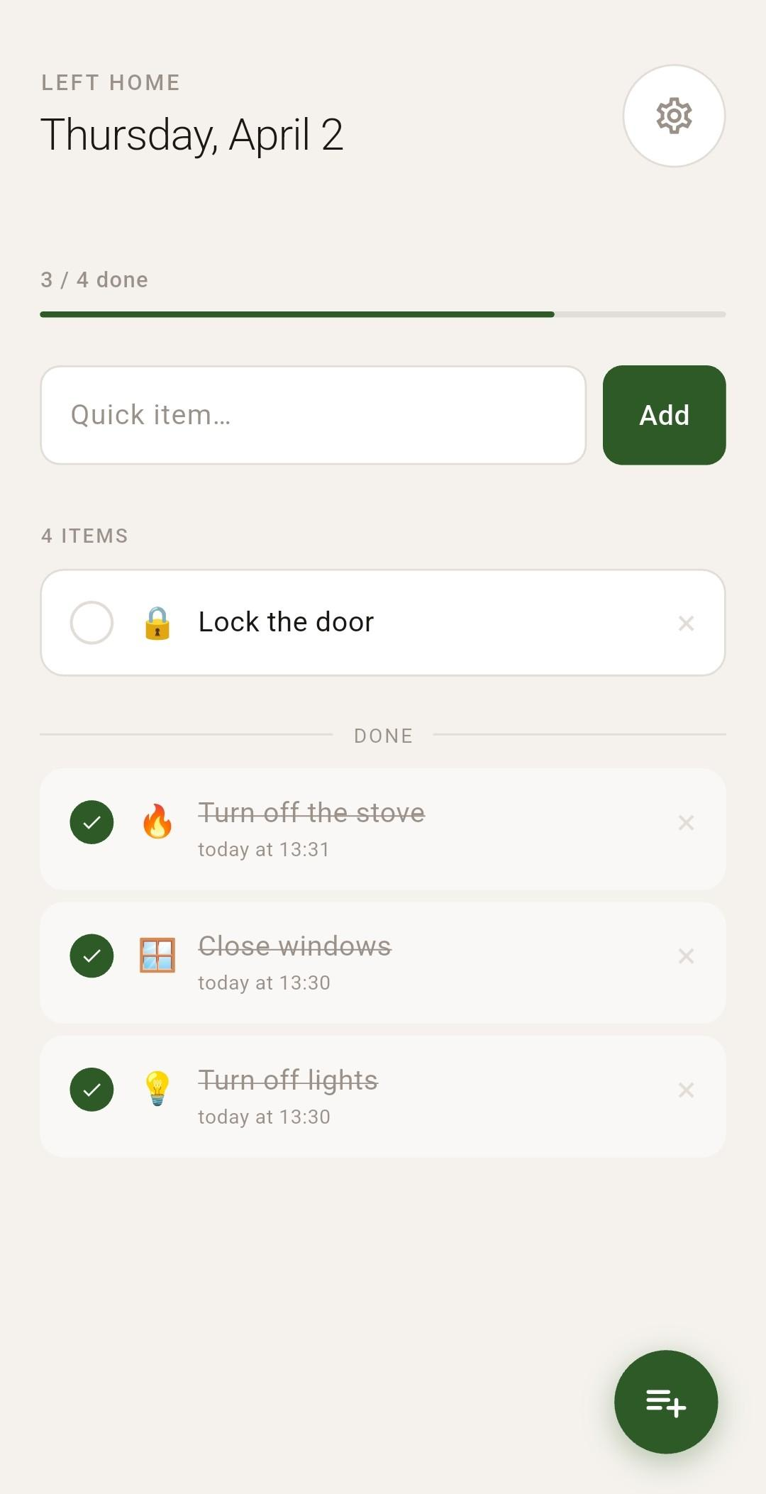 Left Home — 3 of 4 items checked